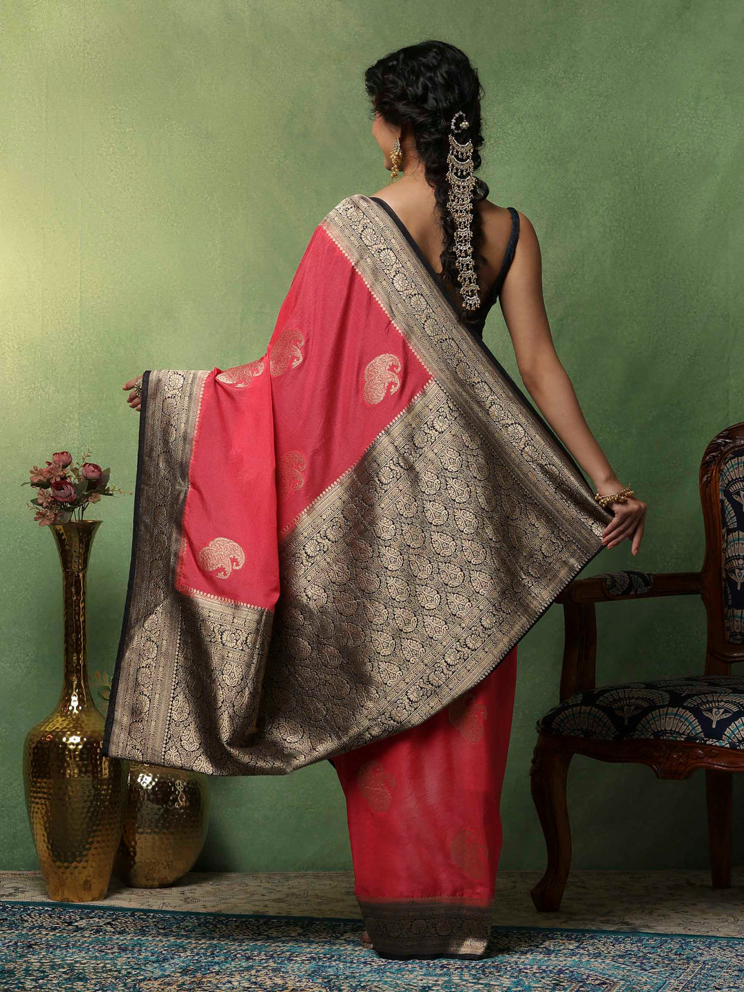 Pink Woven Design Art Silk Saree