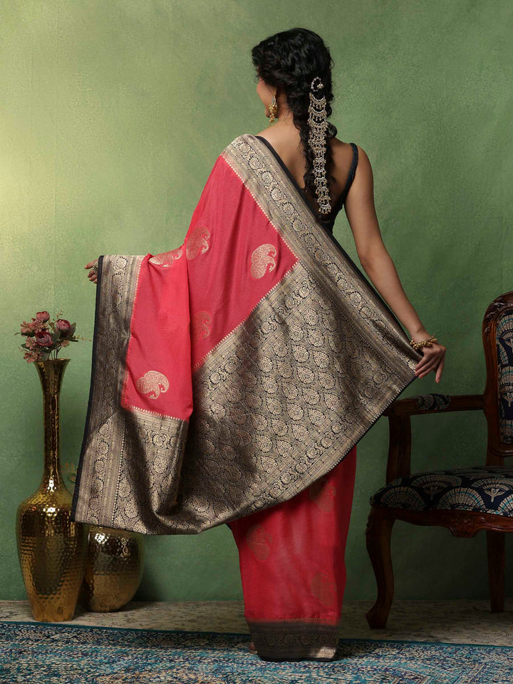 Pink Woven Design Art Silk Saree