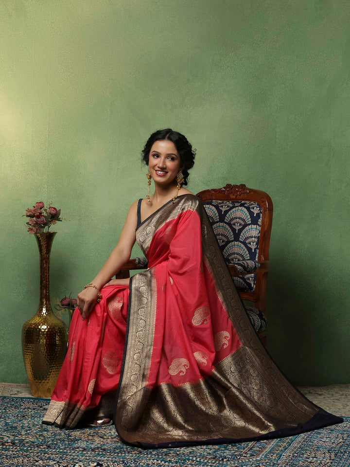 Pink Woven Design Art Silk Saree