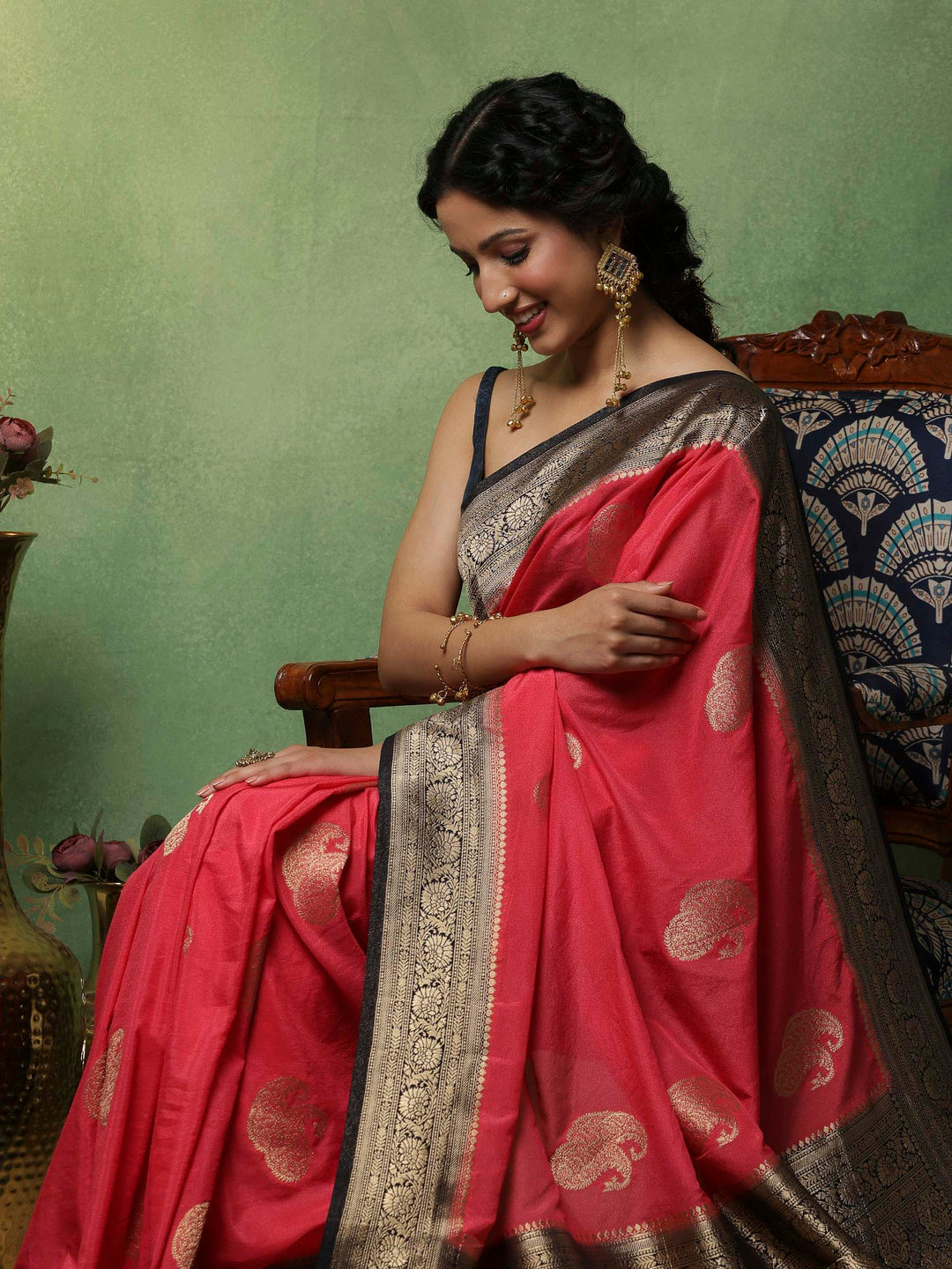 Pink Woven Design Art Silk Saree