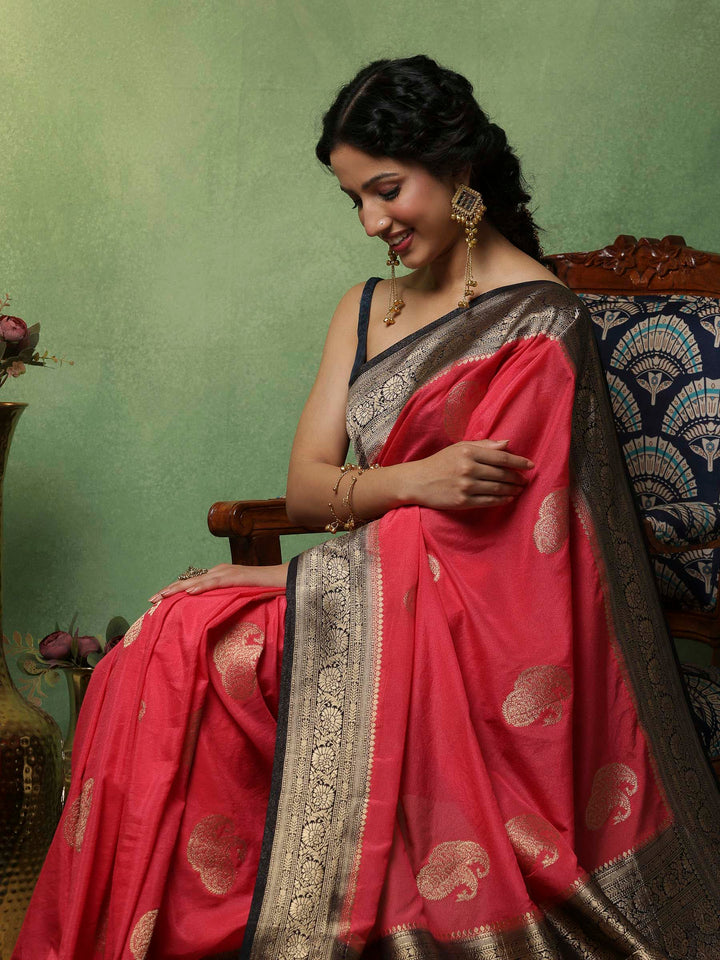 Pink Woven Design Art Silk Saree