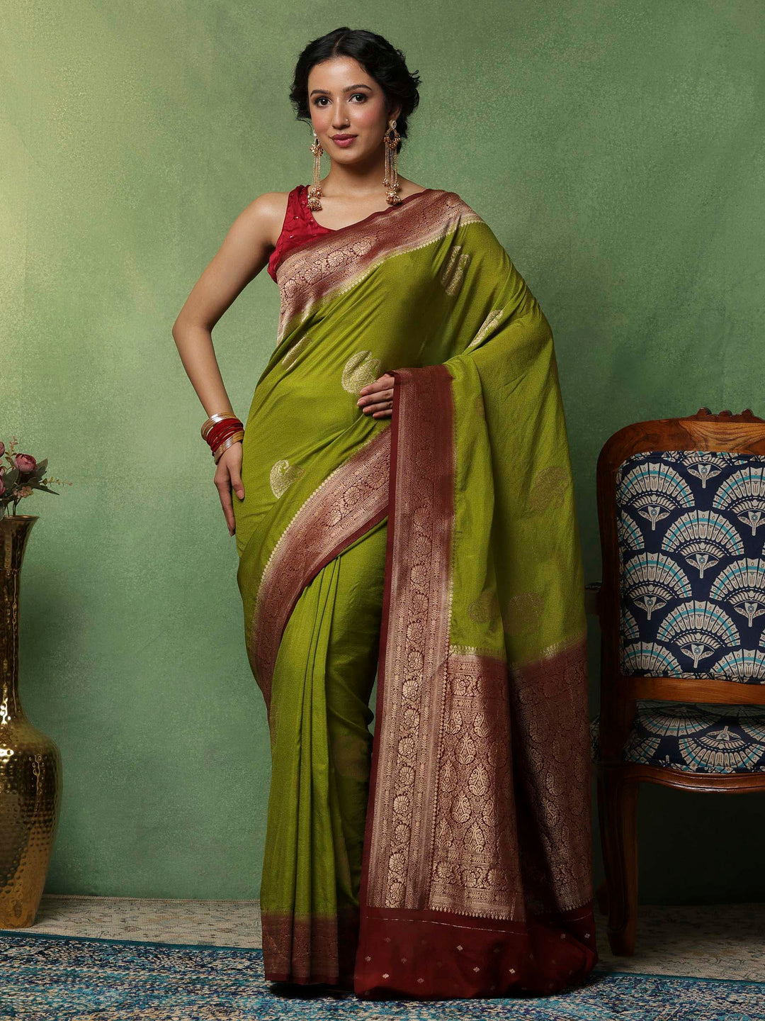 Pista Green Woven Design Art Silk Saree
