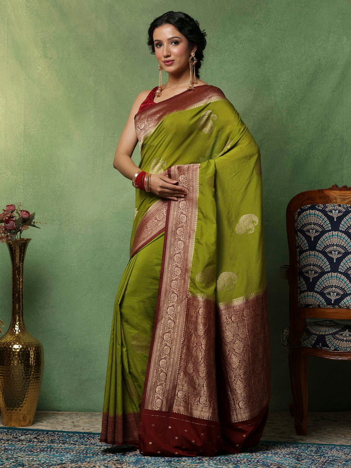 Pista Green Woven Design Art Silk Saree