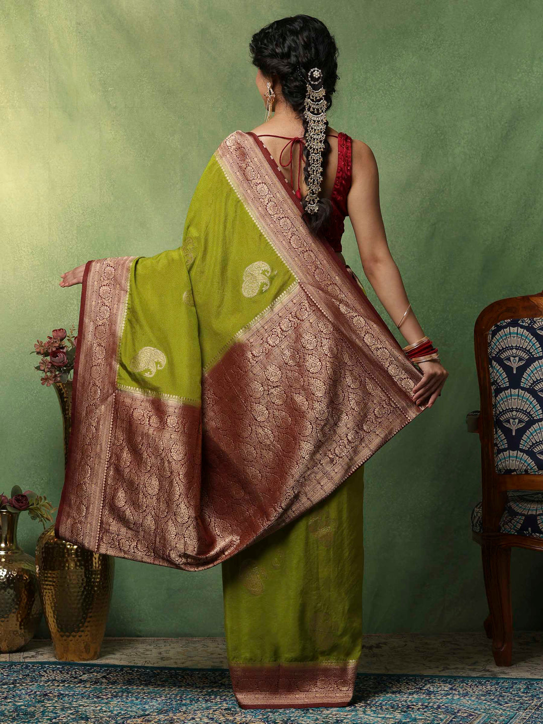Pista Green Woven Design Art Silk Saree