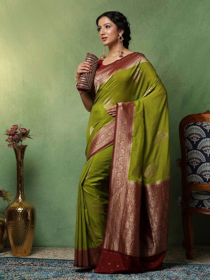 Pista Green Woven Design Art Silk Saree