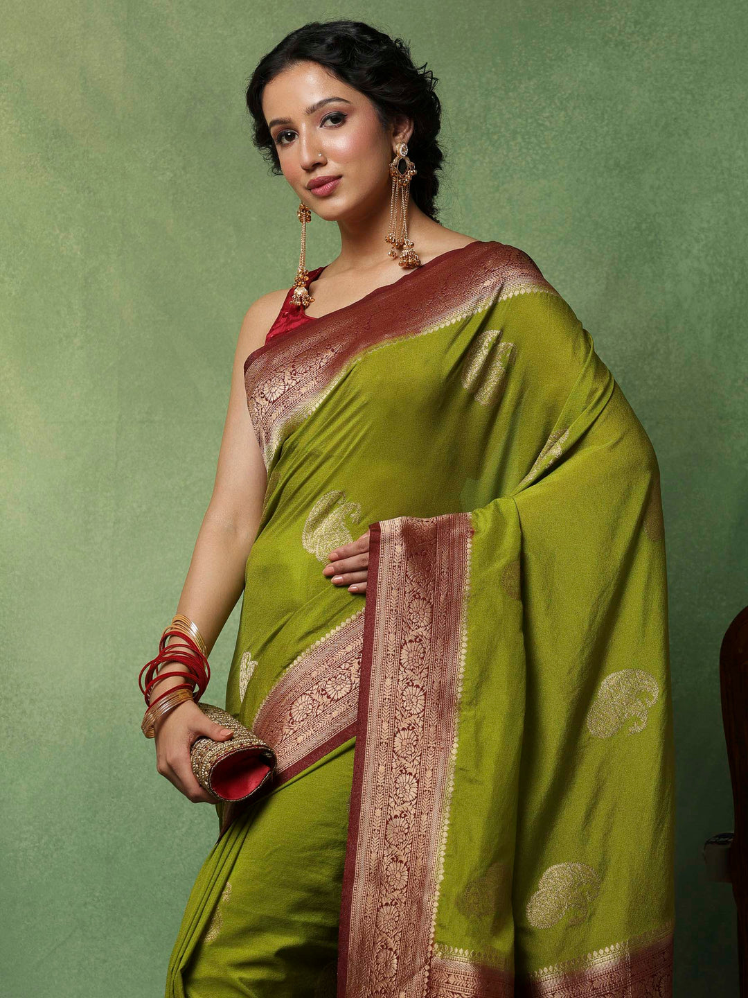 Pista Green Woven Design Art Silk Saree