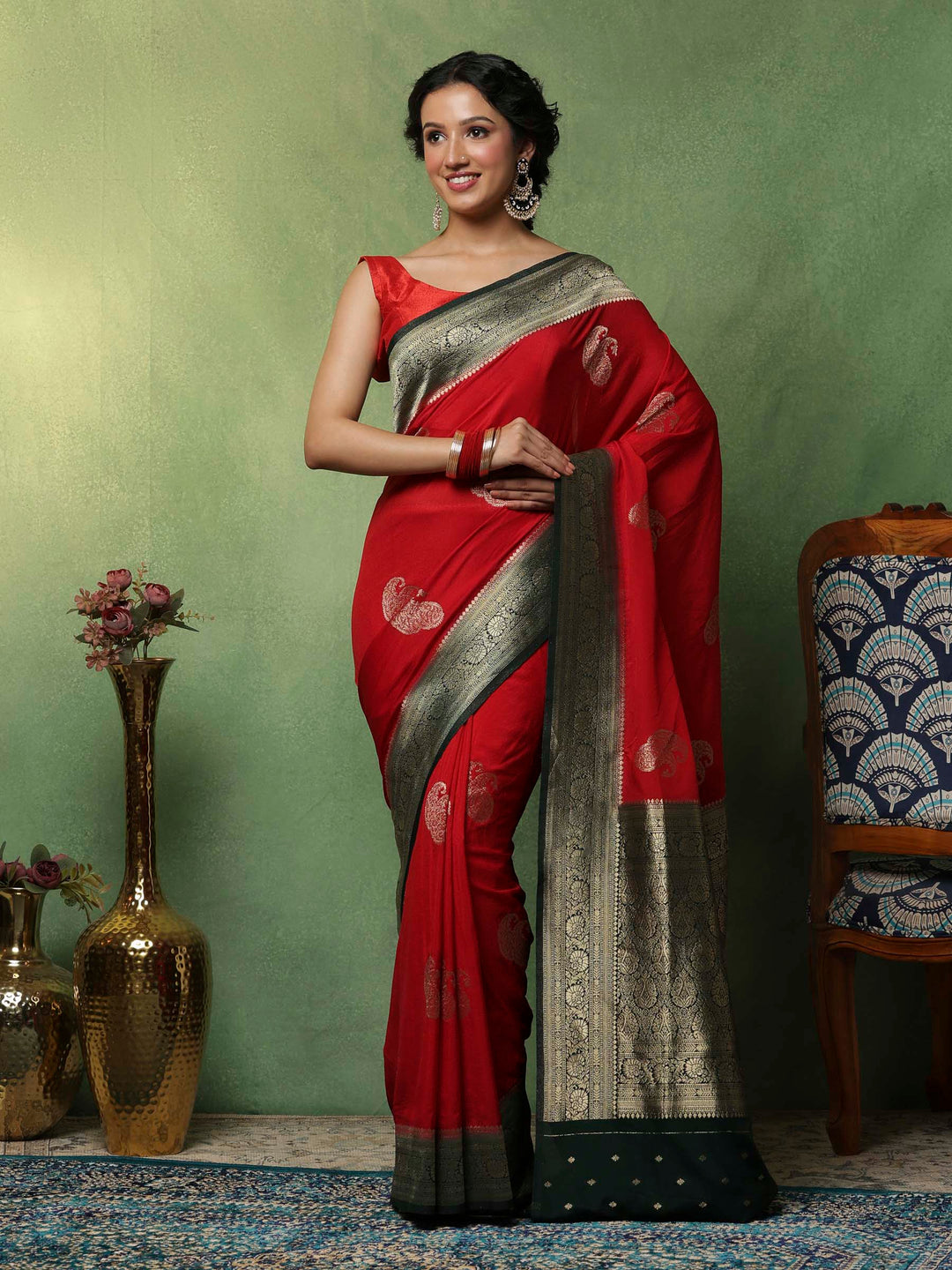 Red Woven Design Art Silk Saree
