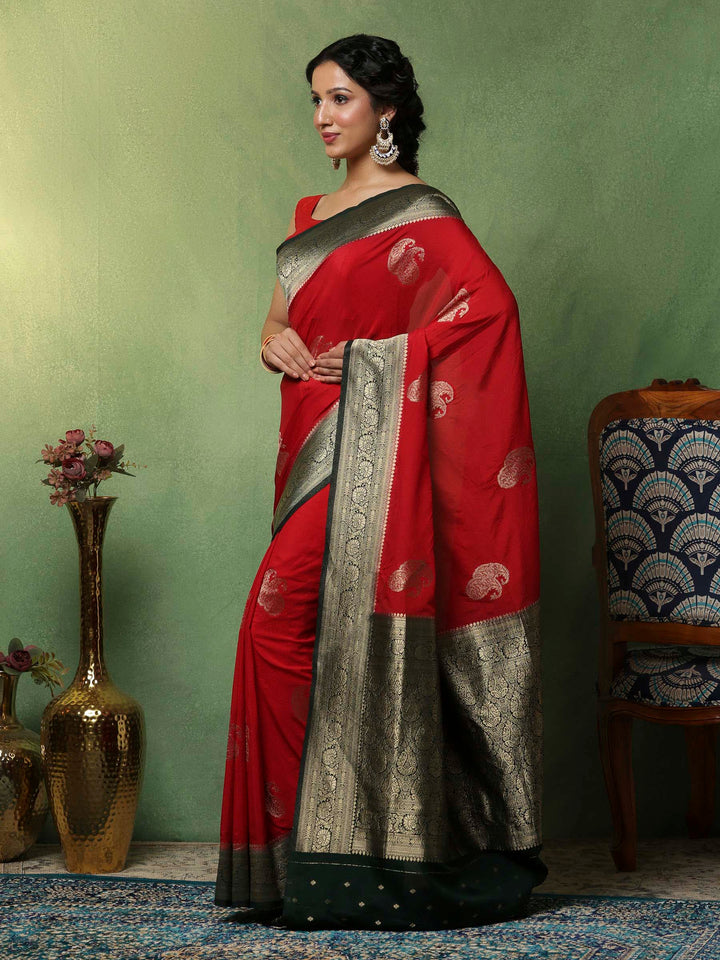 Red Woven Design Art Silk Saree