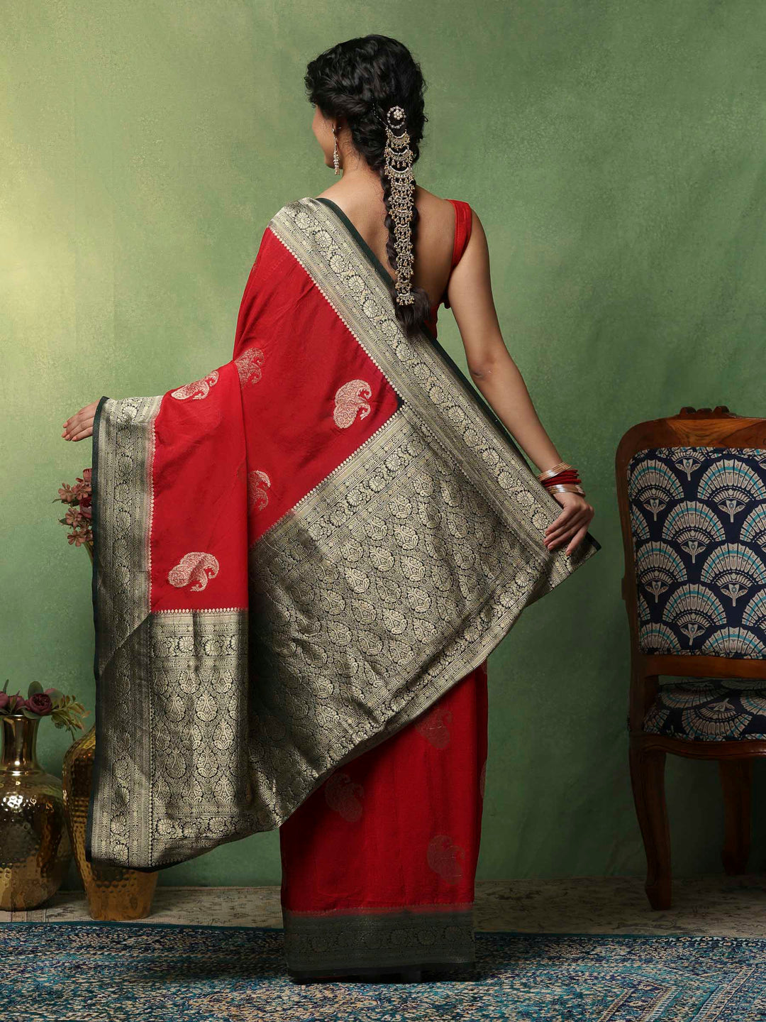 Red Woven Design Art Silk Saree