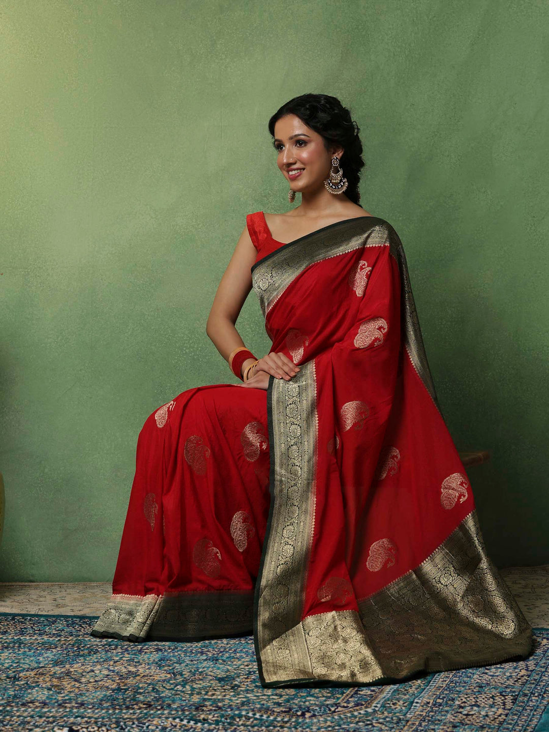 Red Woven Design Art Silk Saree
