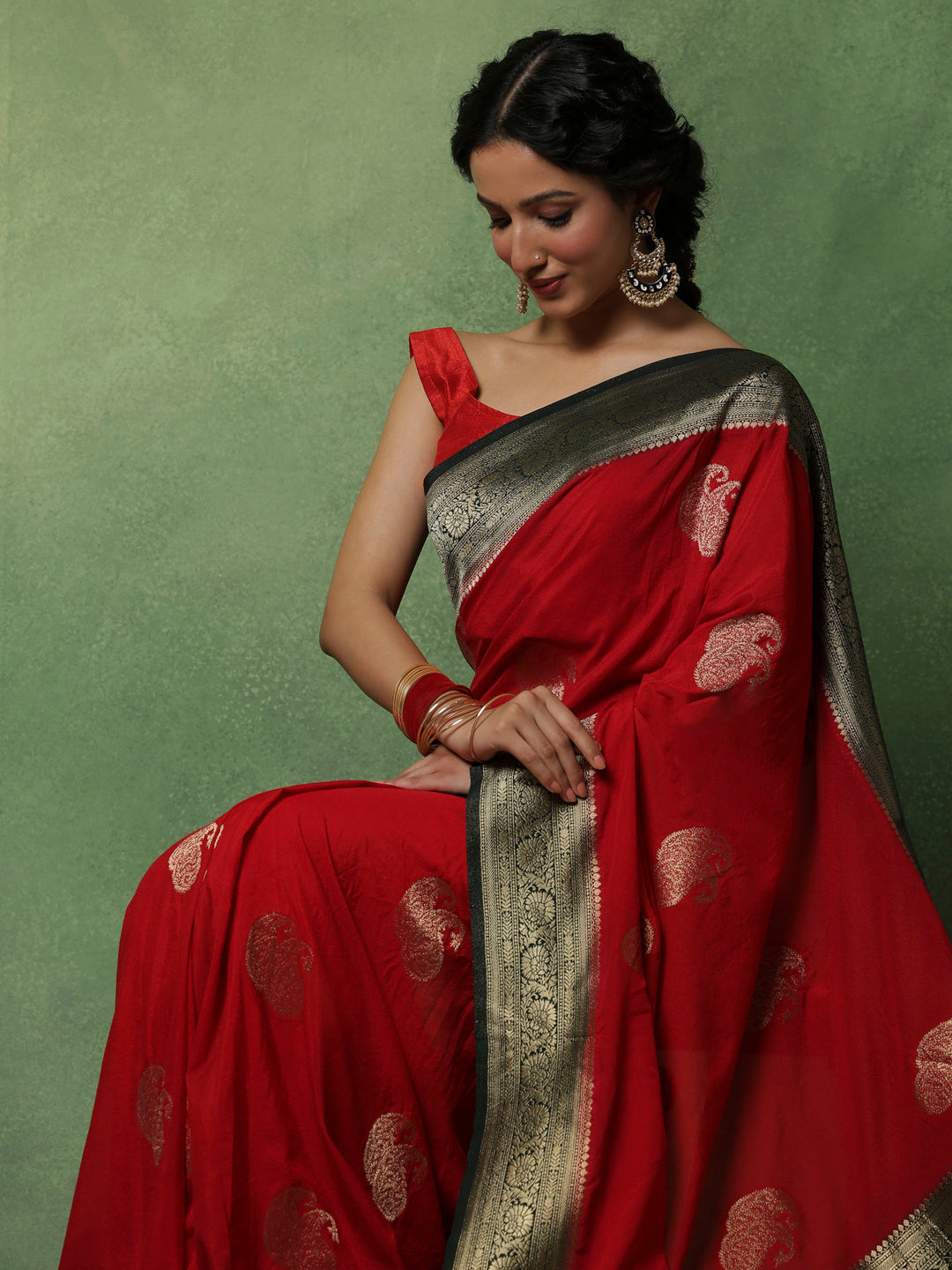 Red Woven Design Art Silk Saree