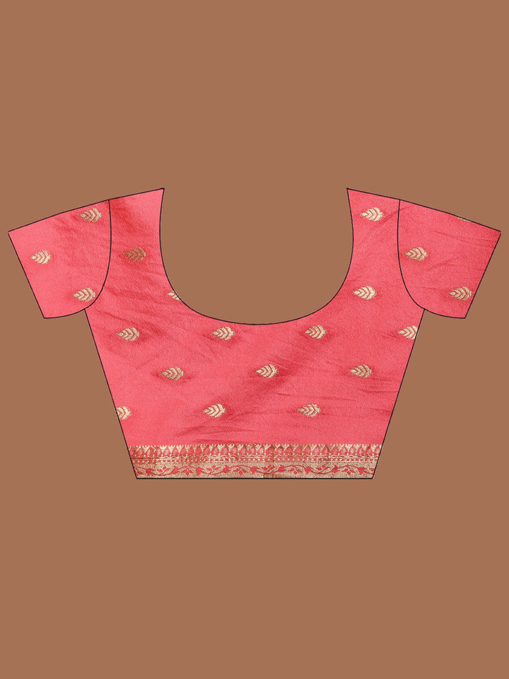 Peach Zari Booti Art Silk Saree