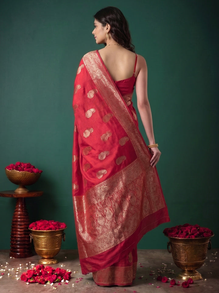 Hot Pink Woven Design Art Silk Saree