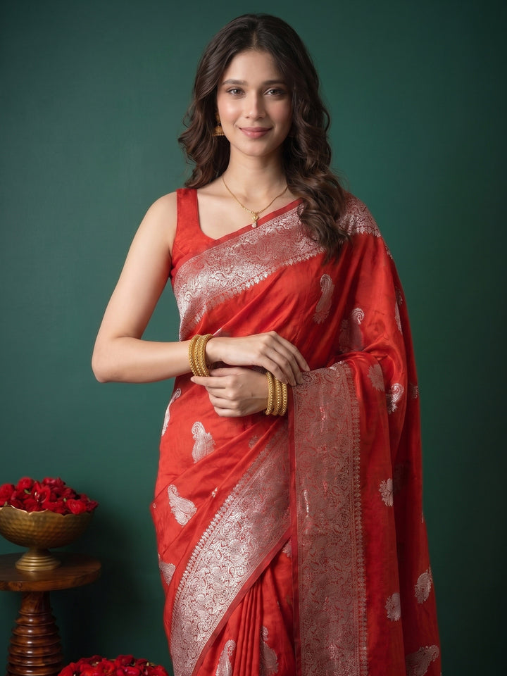 Maroon Woven Design Art Silk Saree