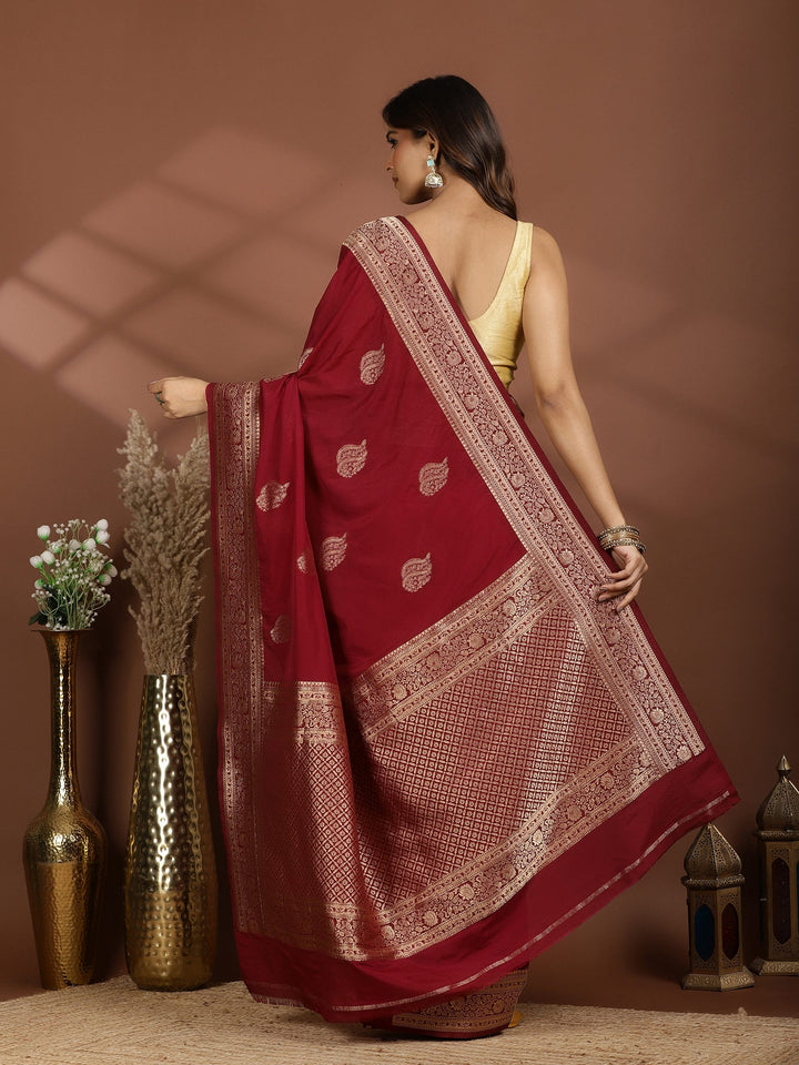 Magenta Zari Booti Art Silk Saree