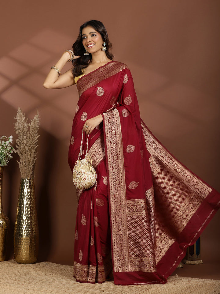 Magenta Zari Booti Art Silk Saree