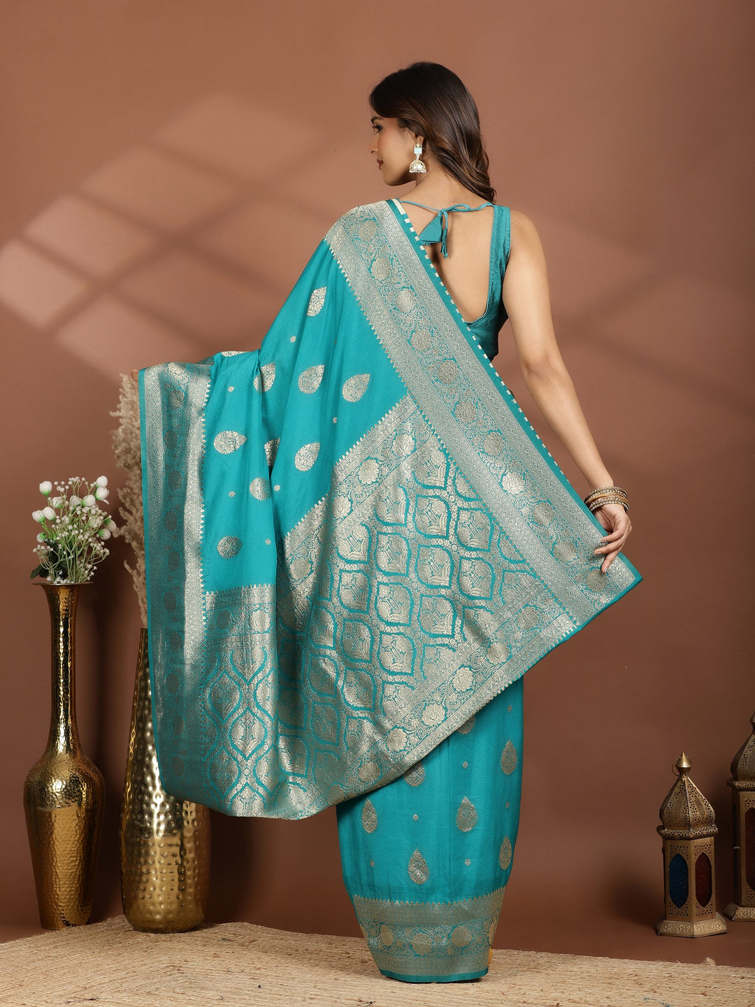 Green Zari Booti Art Silk Saree