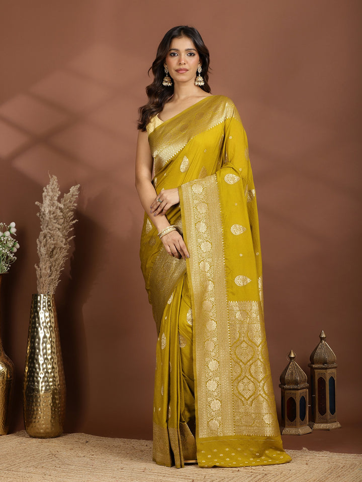 Lemon Zari Booti Art Silk Saree
