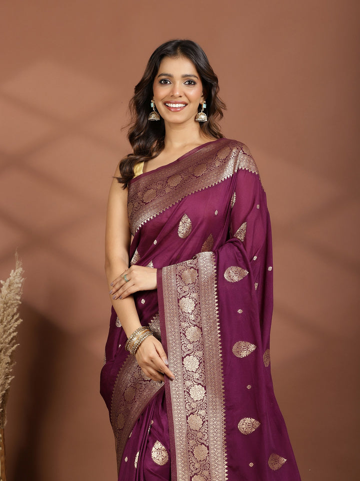 Purple Zari Booti Art Silk Saree
