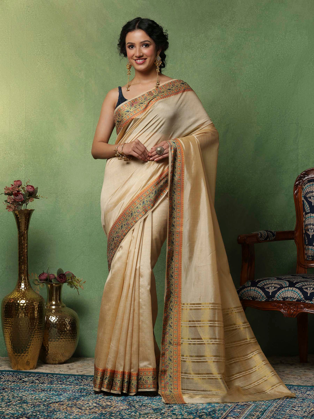 Beige Woven Design Art Silk Saree
