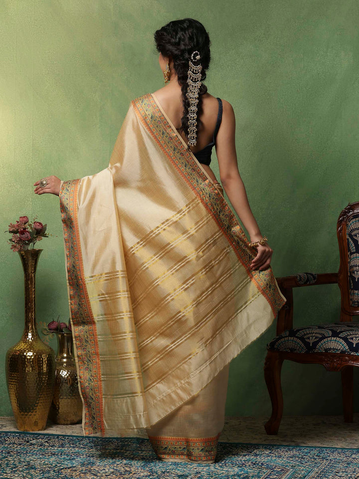 Beige Woven Design Art Silk Saree