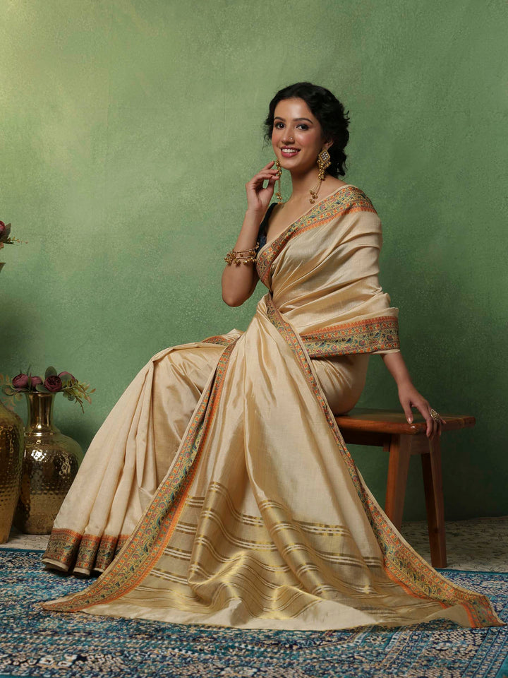 Beige Woven Design Art Silk Saree