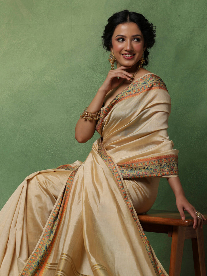 Beige Woven Design Art Silk Saree