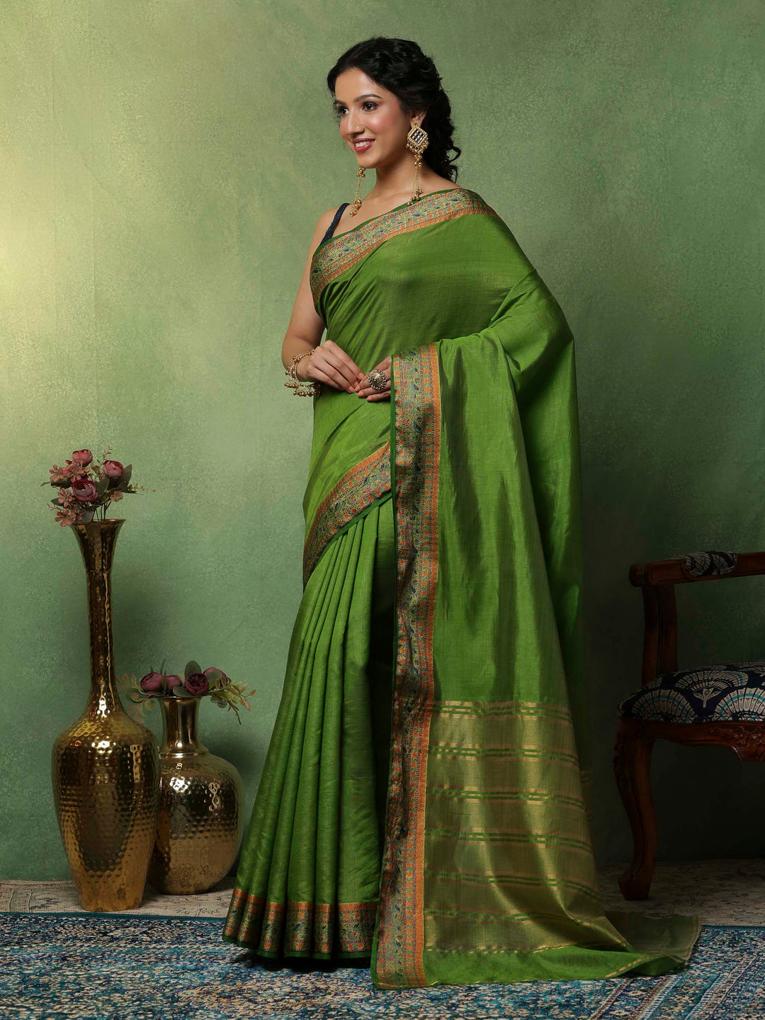 Green Woven Design Art Silk Saree