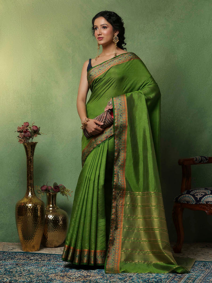 Green Woven Design Art Silk Saree
