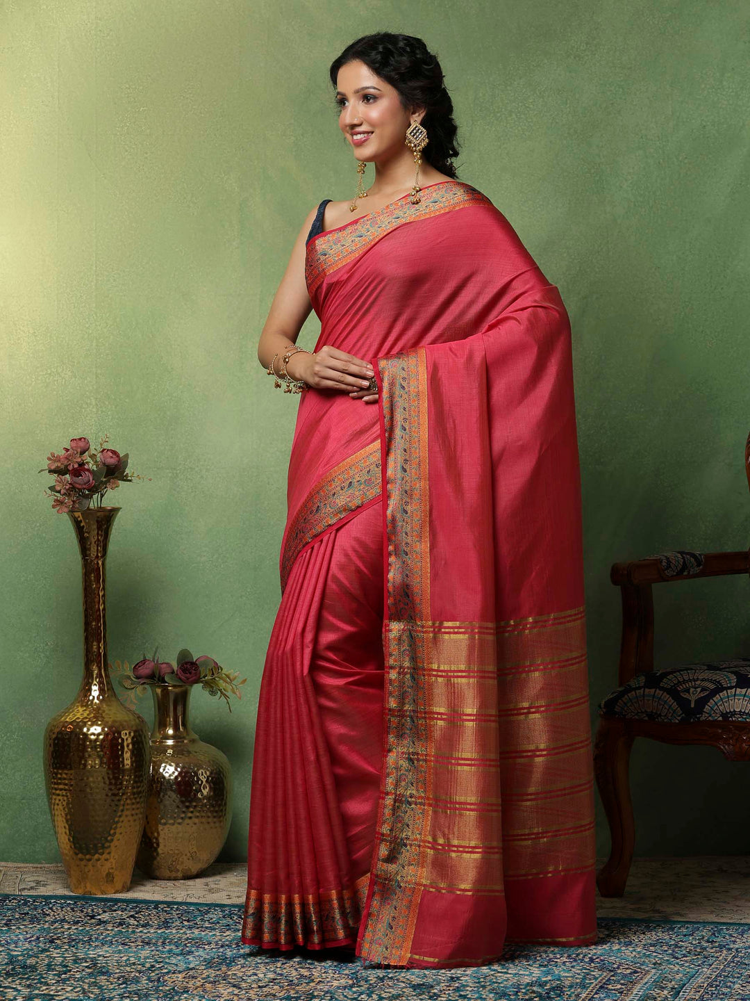 Hot Pink Woven Design Art Silk Saree