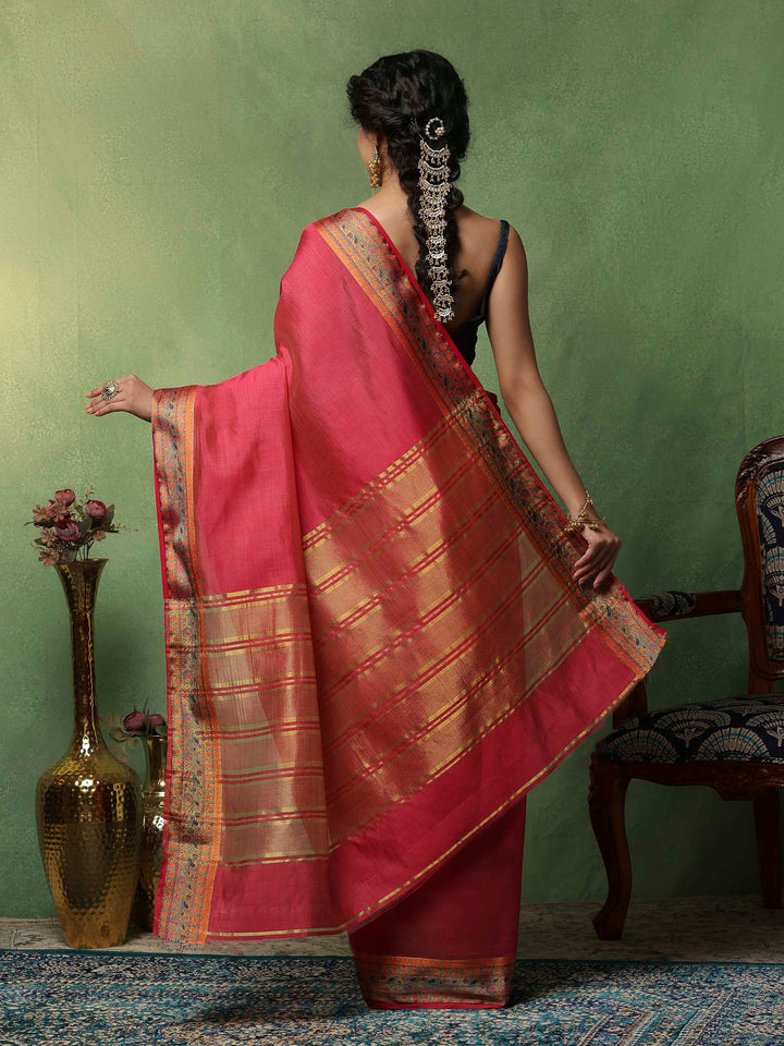 Hot Pink Woven Design Art Silk Saree