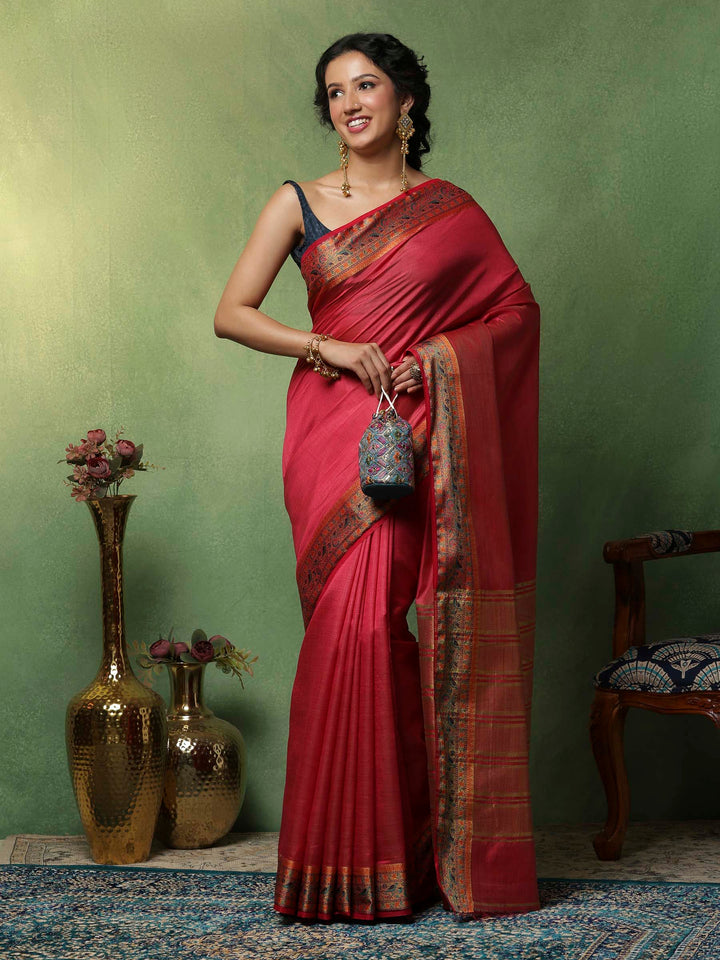 Hot Pink Woven Design Art Silk Saree