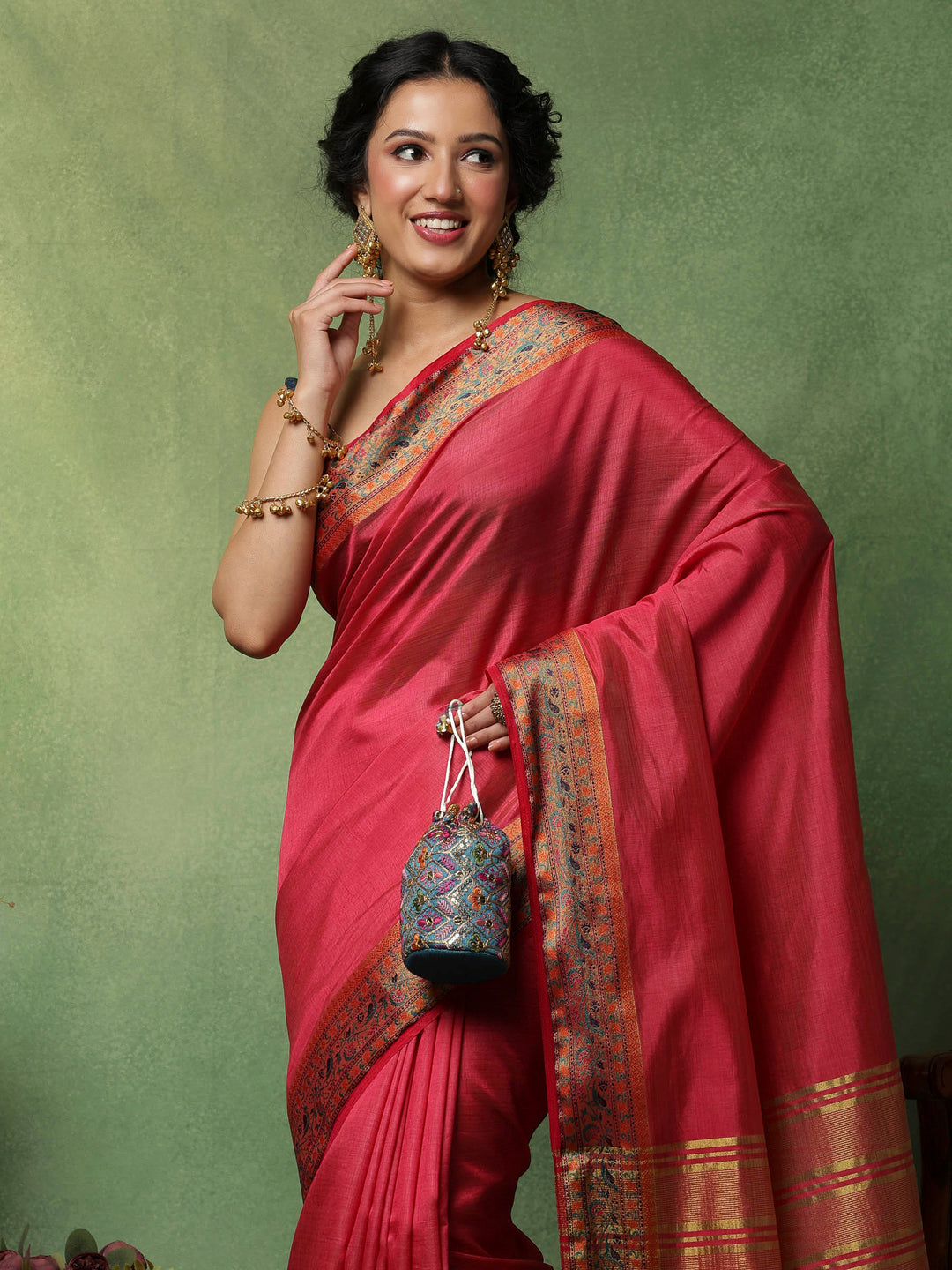 Hot Pink Woven Design Art Silk Saree