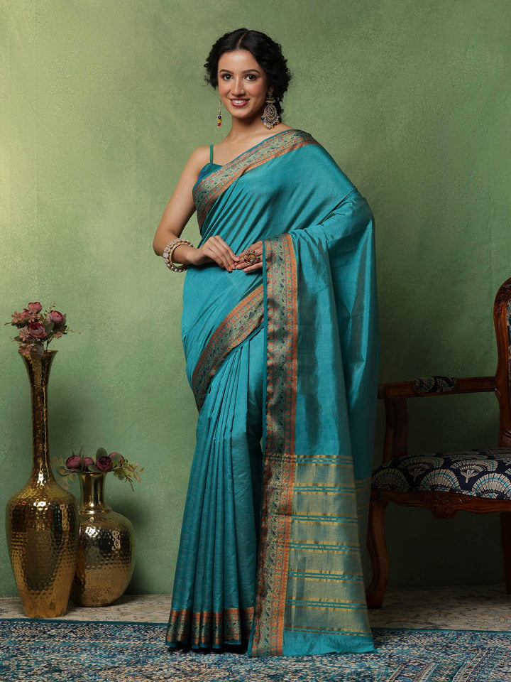 Lake Blue Woven Design Art Silk Saree
