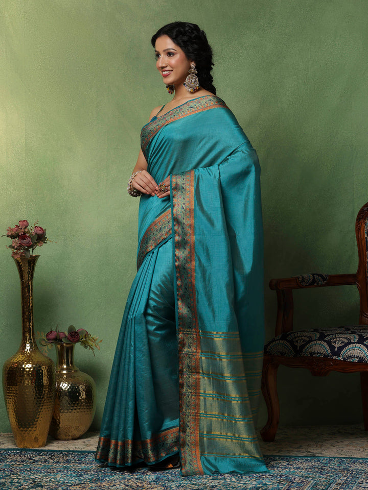 Lake Blue Woven Design Art Silk Saree