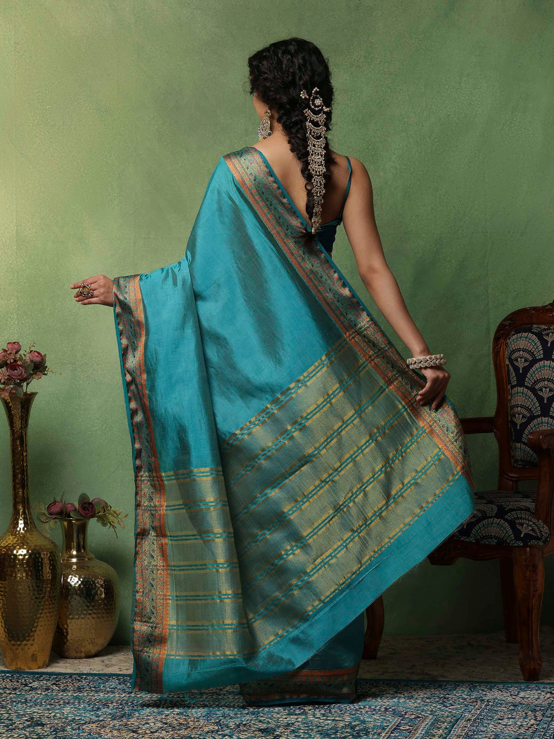 Lake Blue Woven Design Art Silk Saree