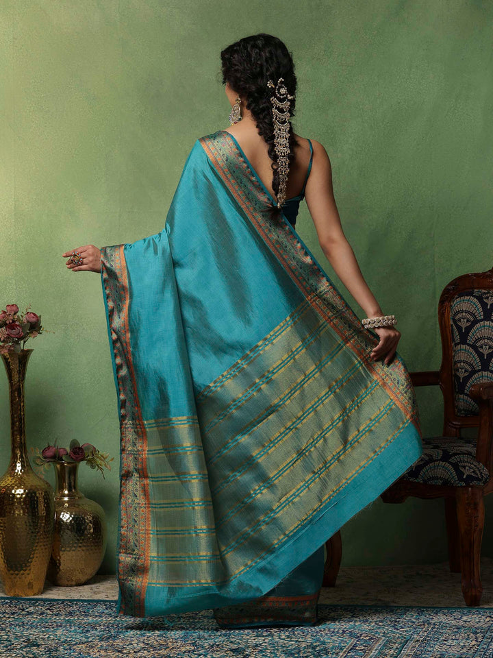 Lake Blue Woven Design Art Silk Saree