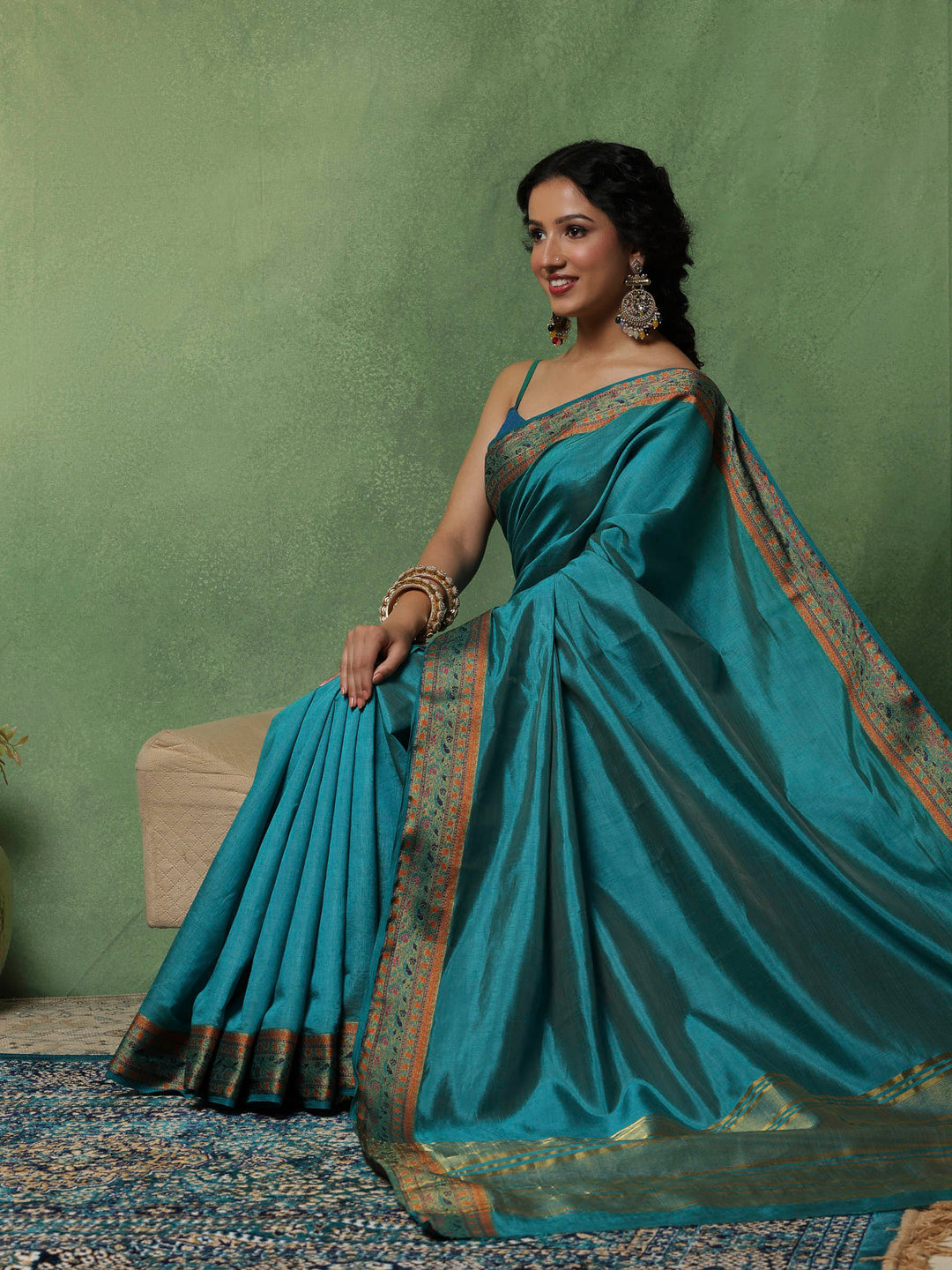 Lake Blue Woven Design Art Silk Saree