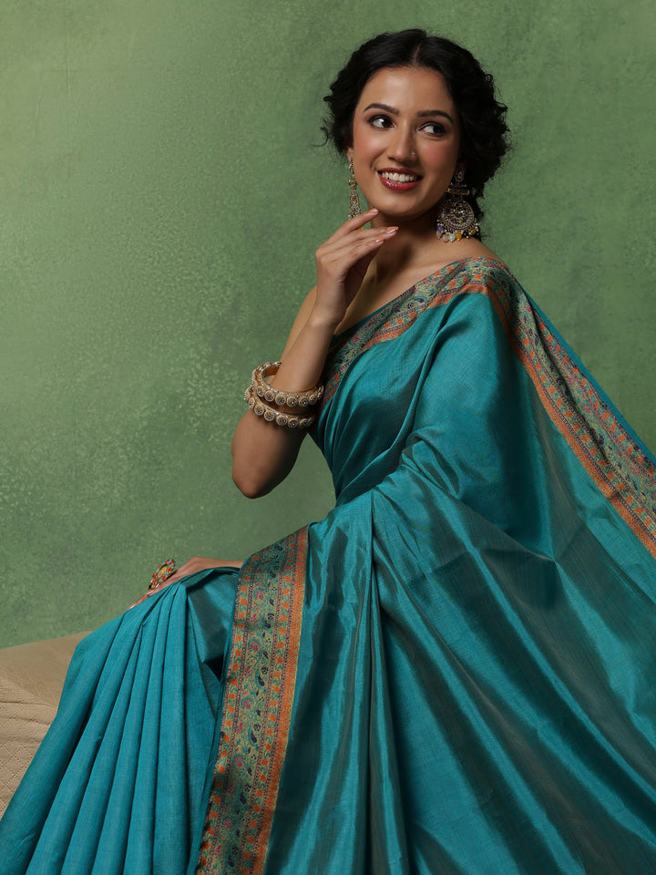 Lake Blue Woven Design Art Silk Saree