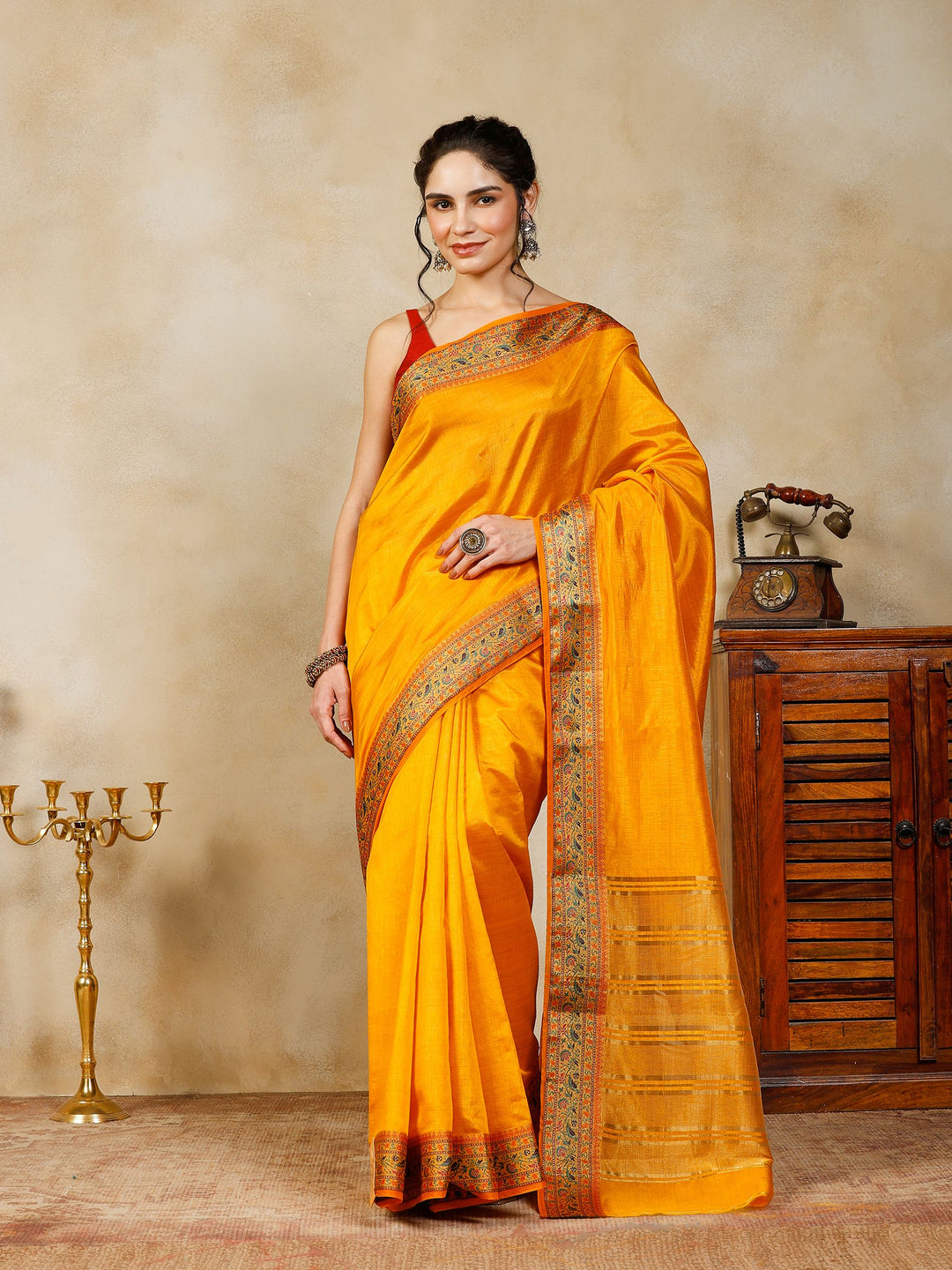 Mustard Woven Design Art Silk Saree