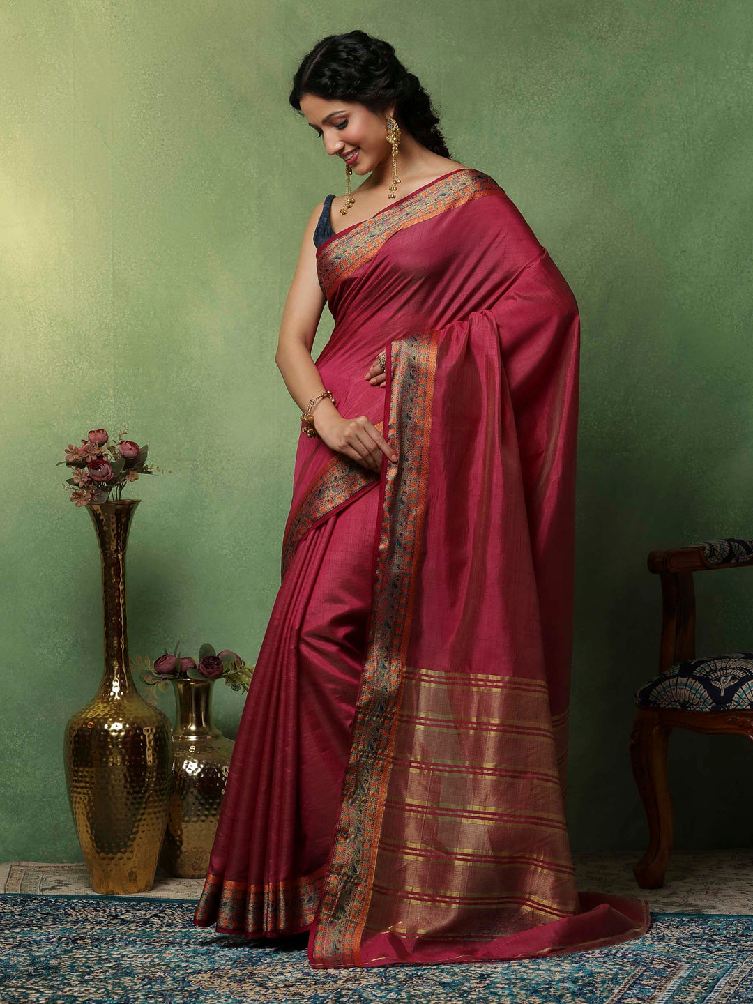 Wine Woven Design Art Silk Saree