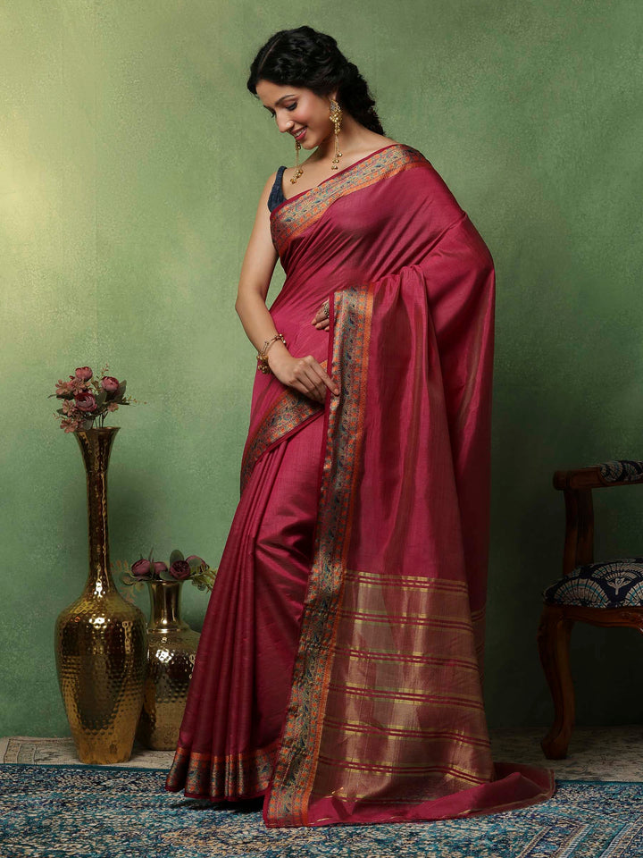 Wine Woven Design Art Silk Saree