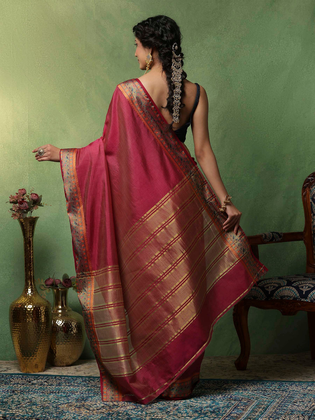 Wine Woven Design Art Silk Saree