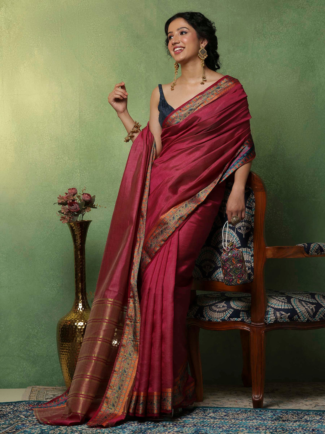 Wine Woven Design Art Silk Saree