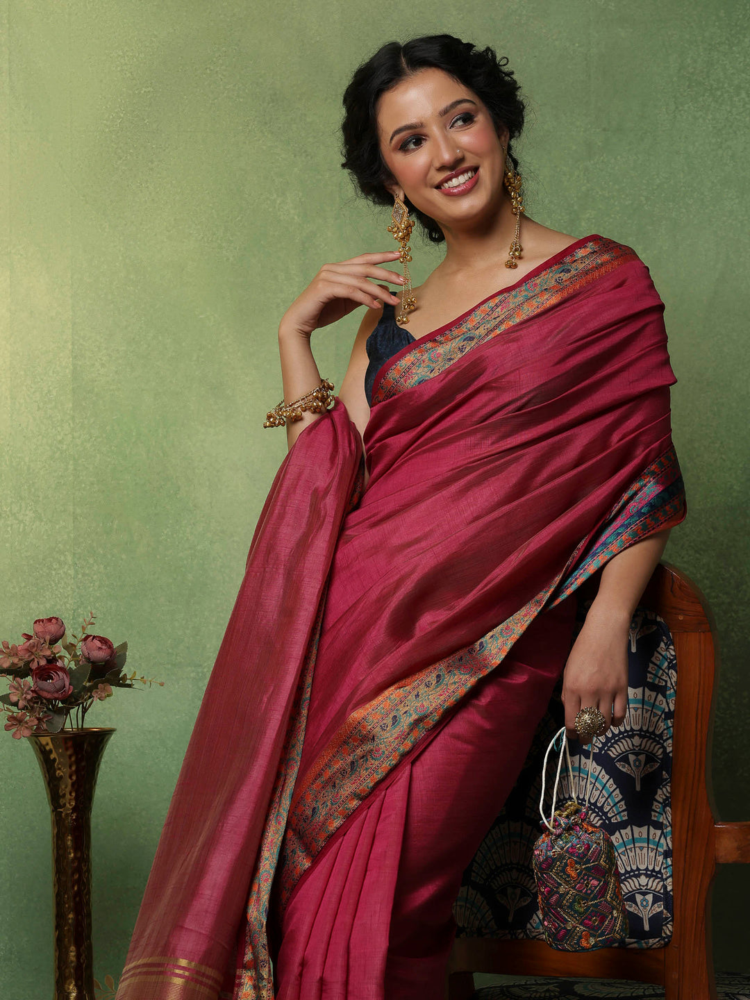Wine Woven Design Art Silk Saree