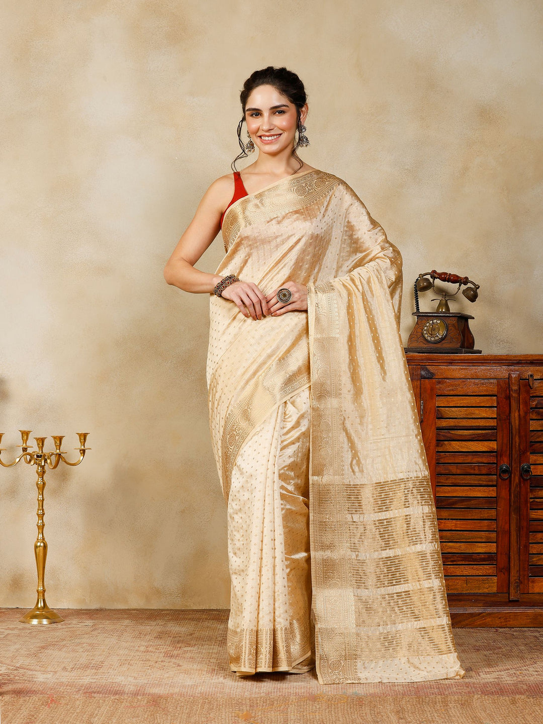 Beige Woven Design Art Silk Saree