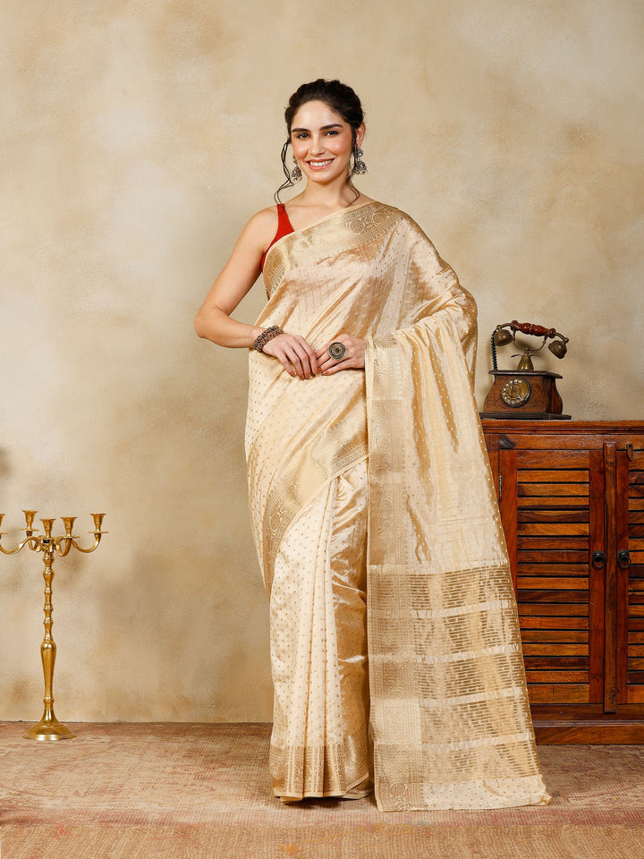 Beige Woven Design Art Silk Saree