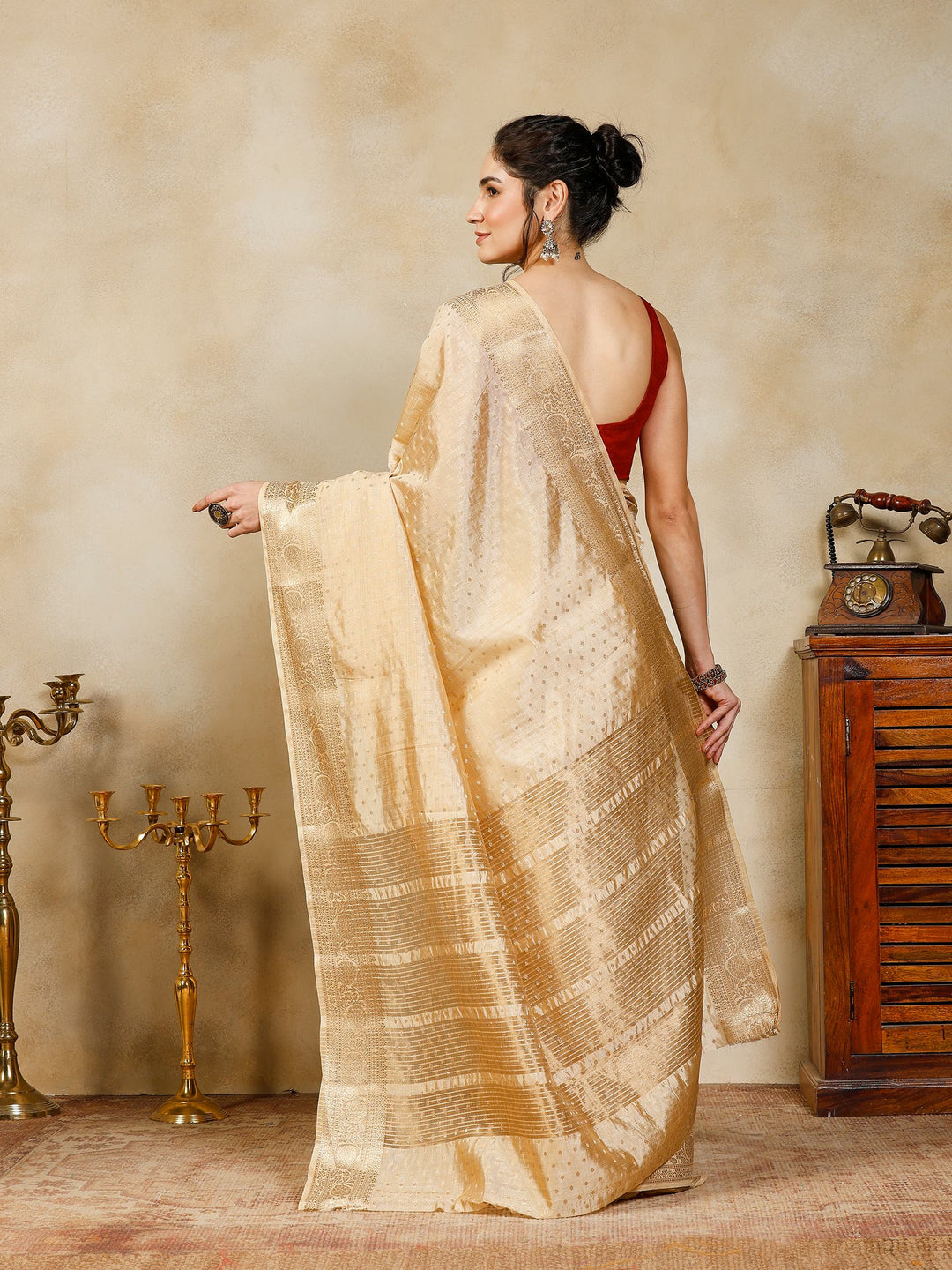 Beige Woven Design Art Silk Saree