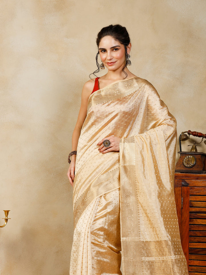 Beige Woven Design Art Silk Saree