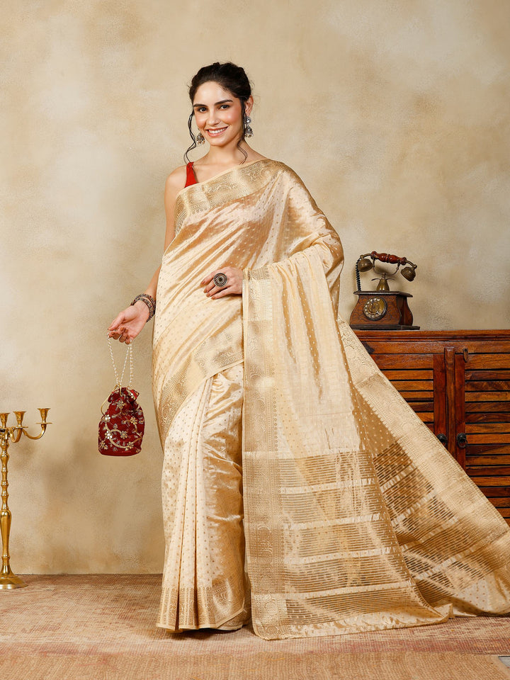 Beige Woven Design Art Silk Saree
